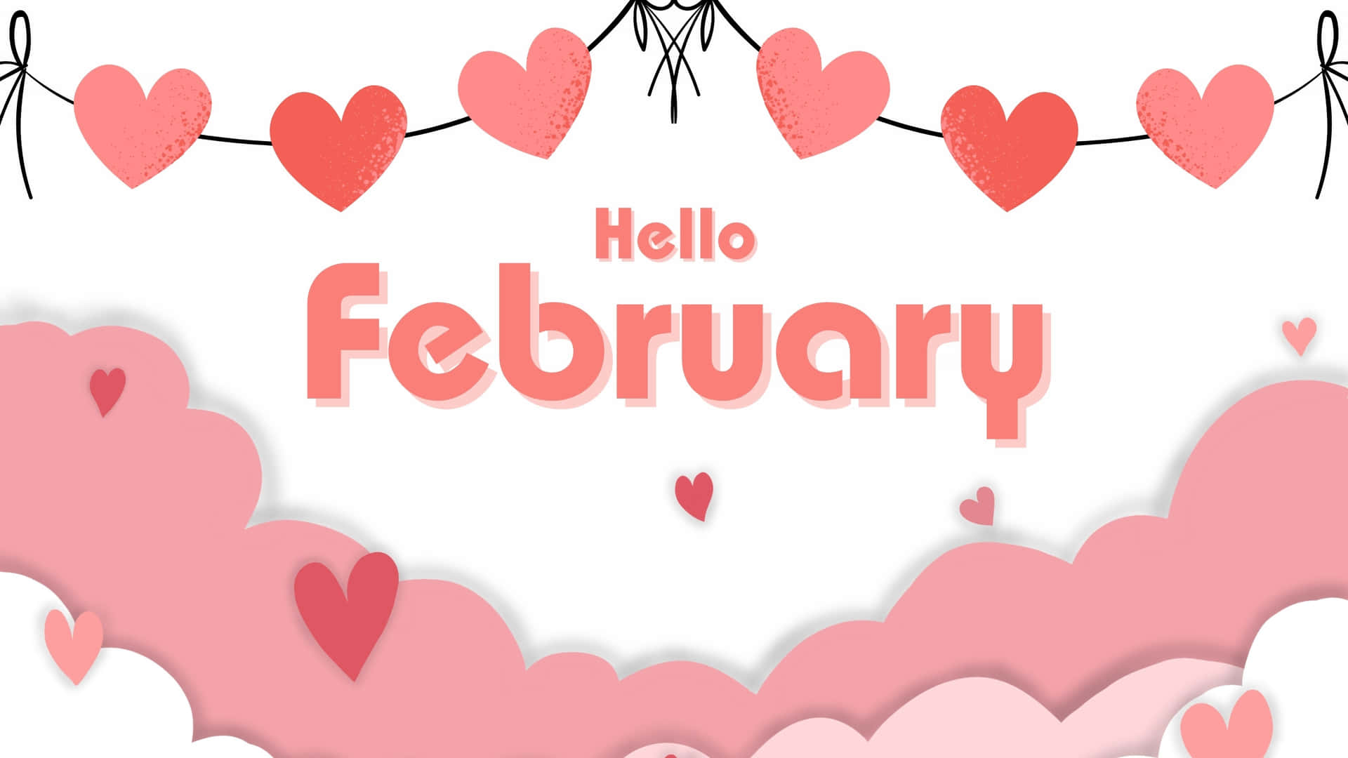 Hello February Hearts Banner Wallpaper