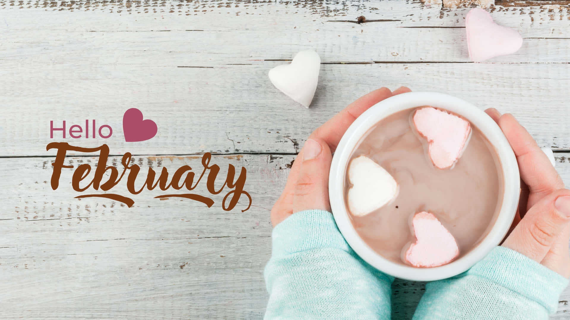 Hello February Hot Chocolate With Hearts Wallpaper