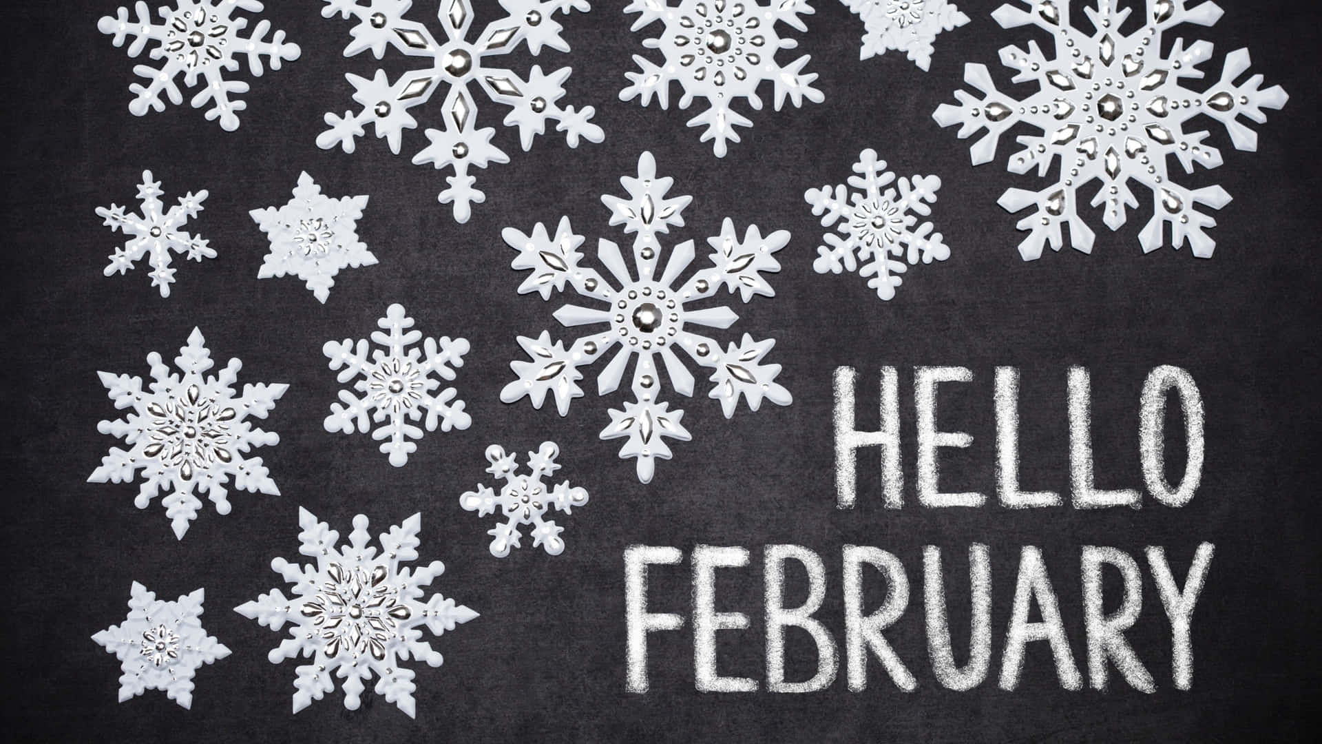 Hello February Snowflakes Blackboard Wallpaper
