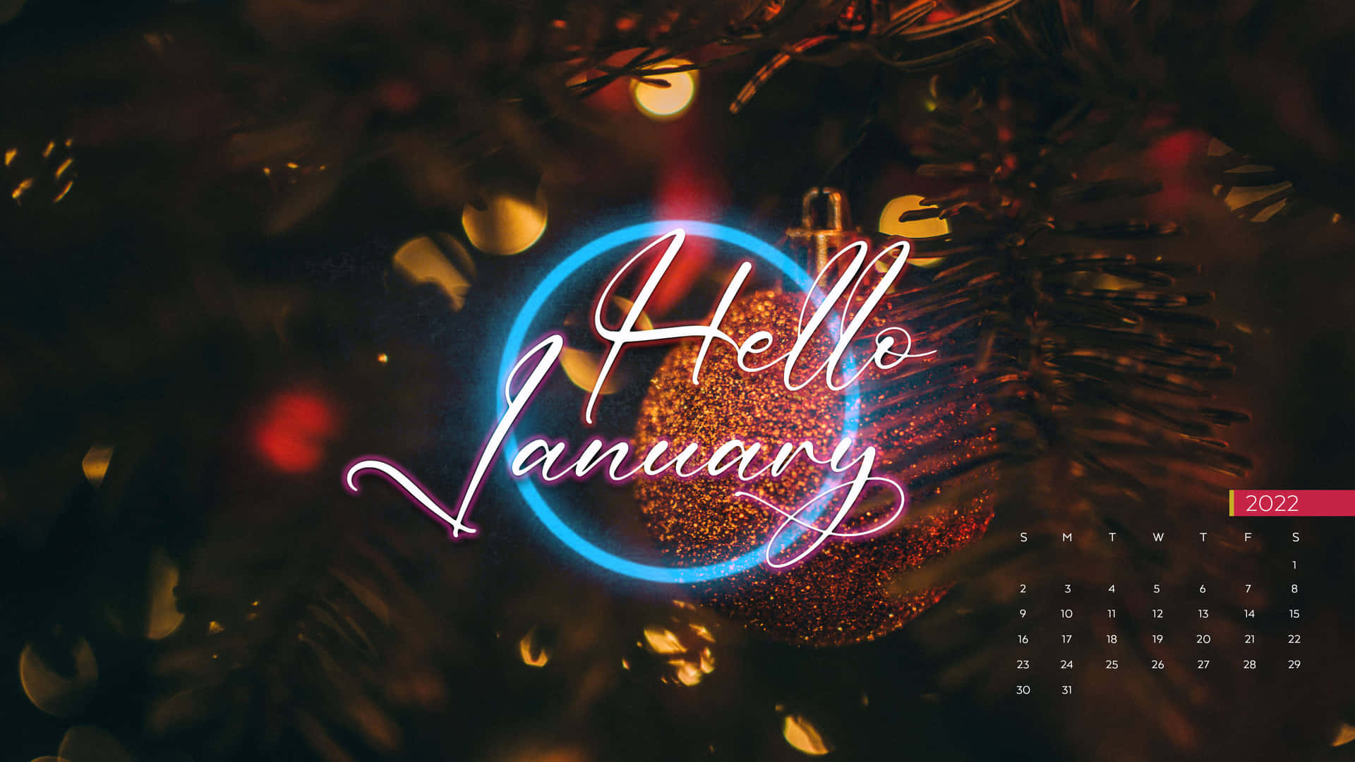 A Neon Christmas Tree With The Word Hello January Wallpaper