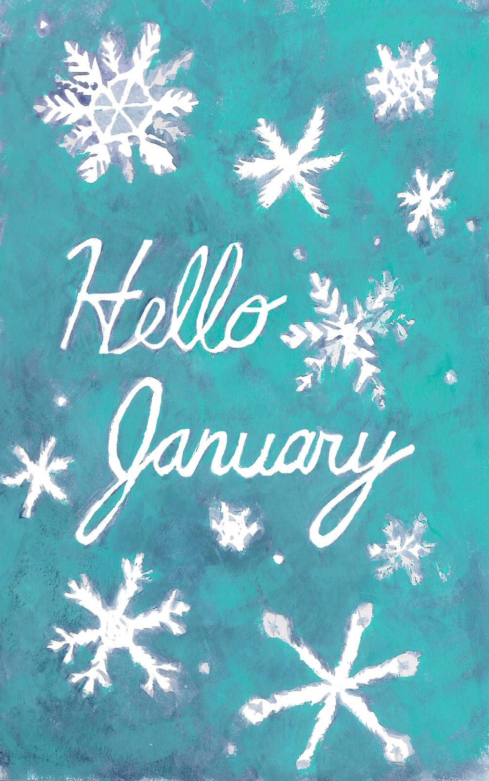 Hello January Snowflakes Painting Wallpaper