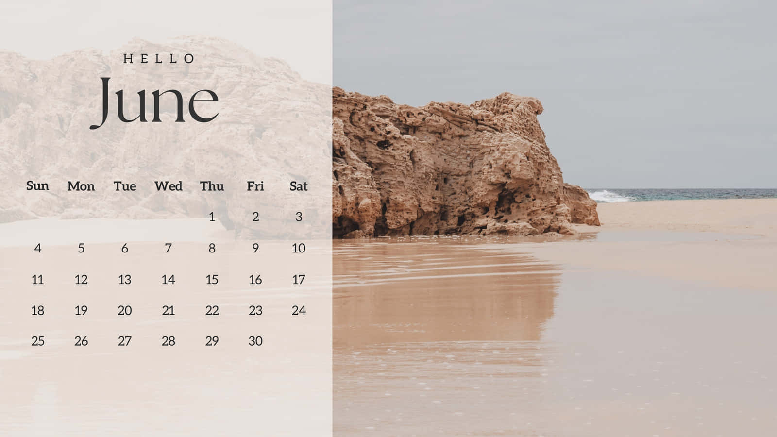 Hello June Beach Calendar Aesthetic Wallpaper