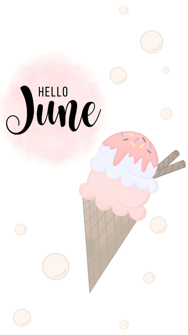 hello june ice cream cone with a pink ice cream Wallpaper