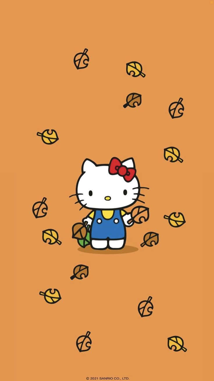 Hello Kitty Autumn Leaves Background Wallpaper