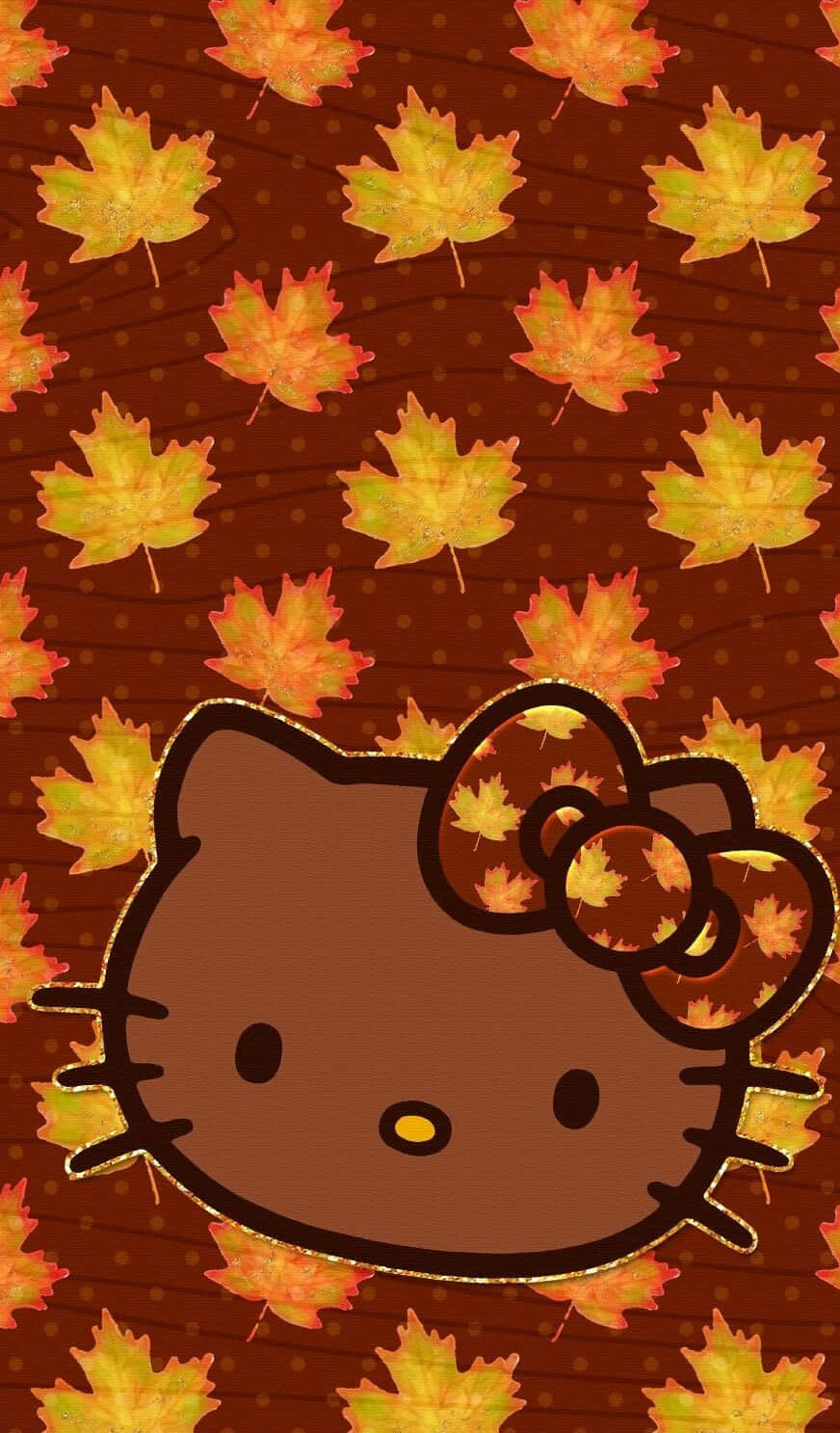 Hello Kitty Autumn Leaves Pattern Wallpaper