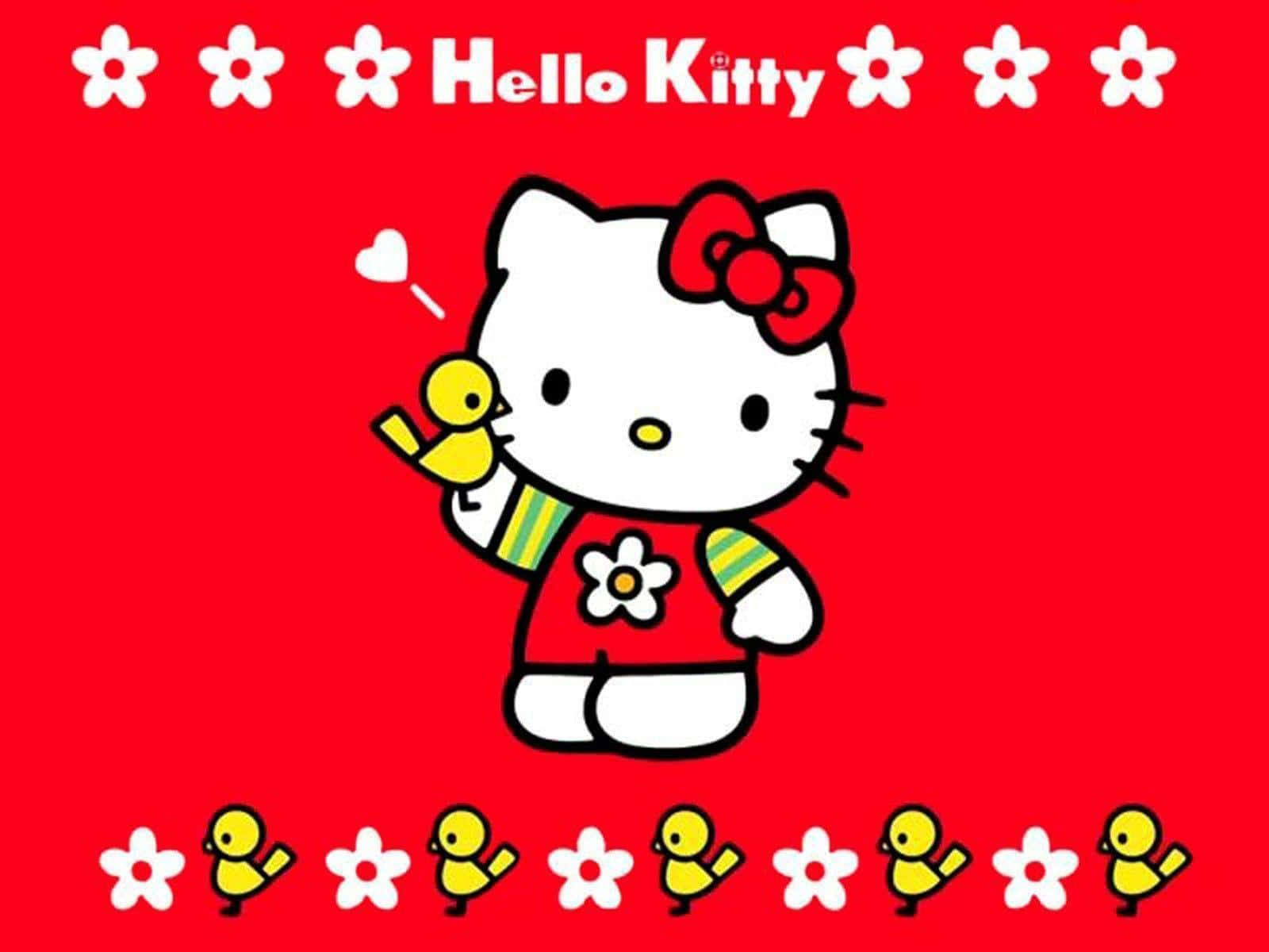 Fondode Pantalla De Hello Kitty Con Pájaro Amarillo.