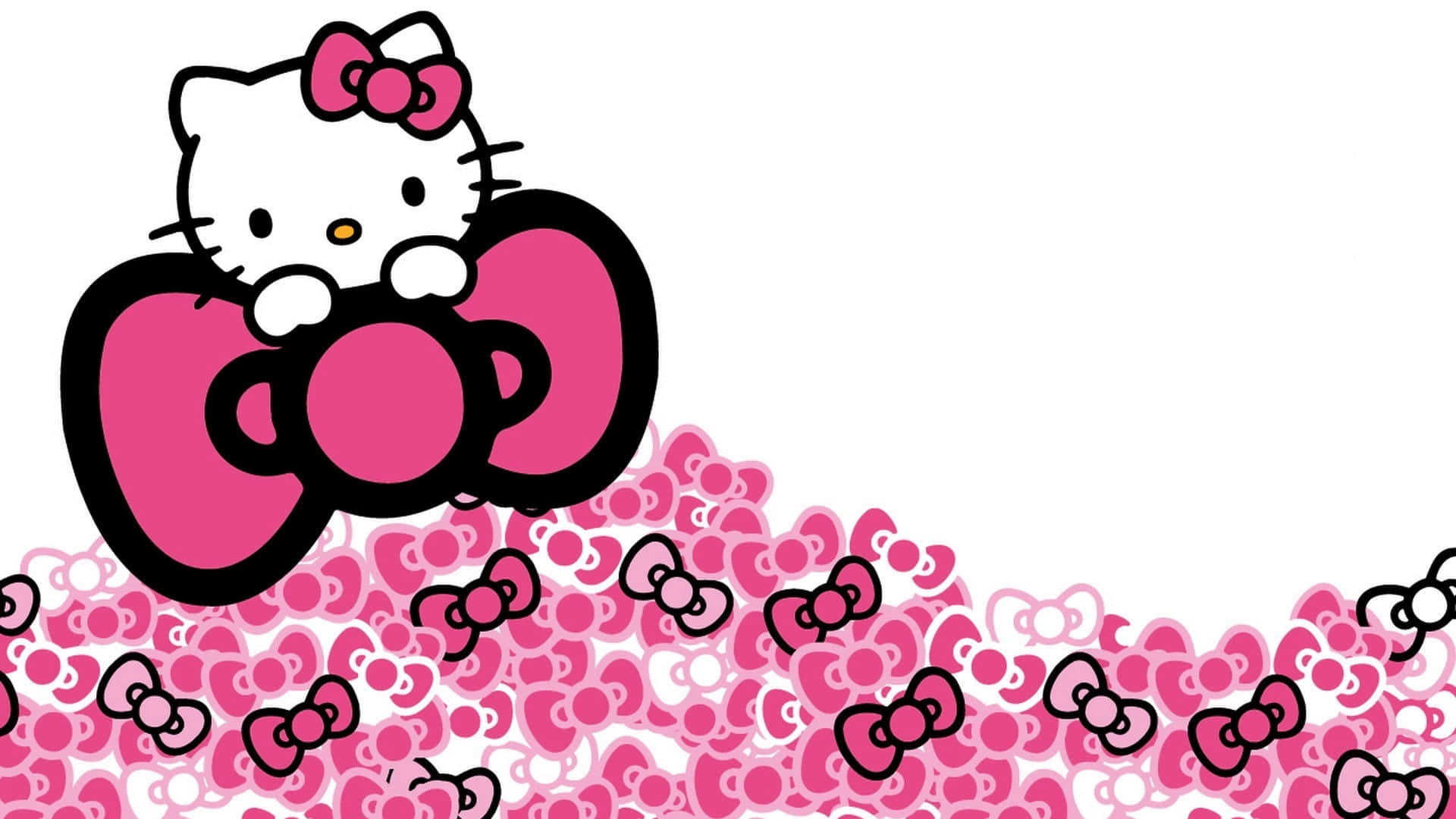 Hello Kitty Sitting On Bows Background