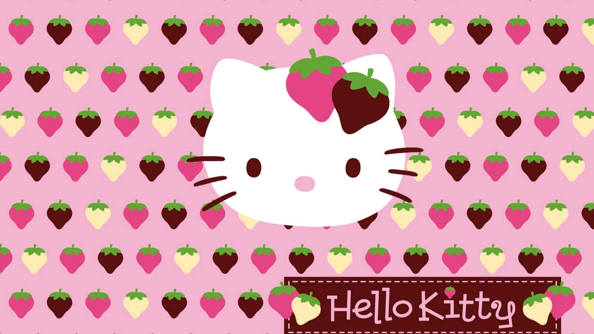 Hello Kitty Against Strawberry Patterns Background