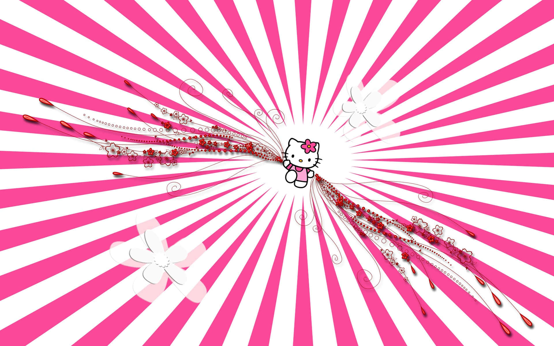 Hello Kitty In Pink And White Speed Stripes Background