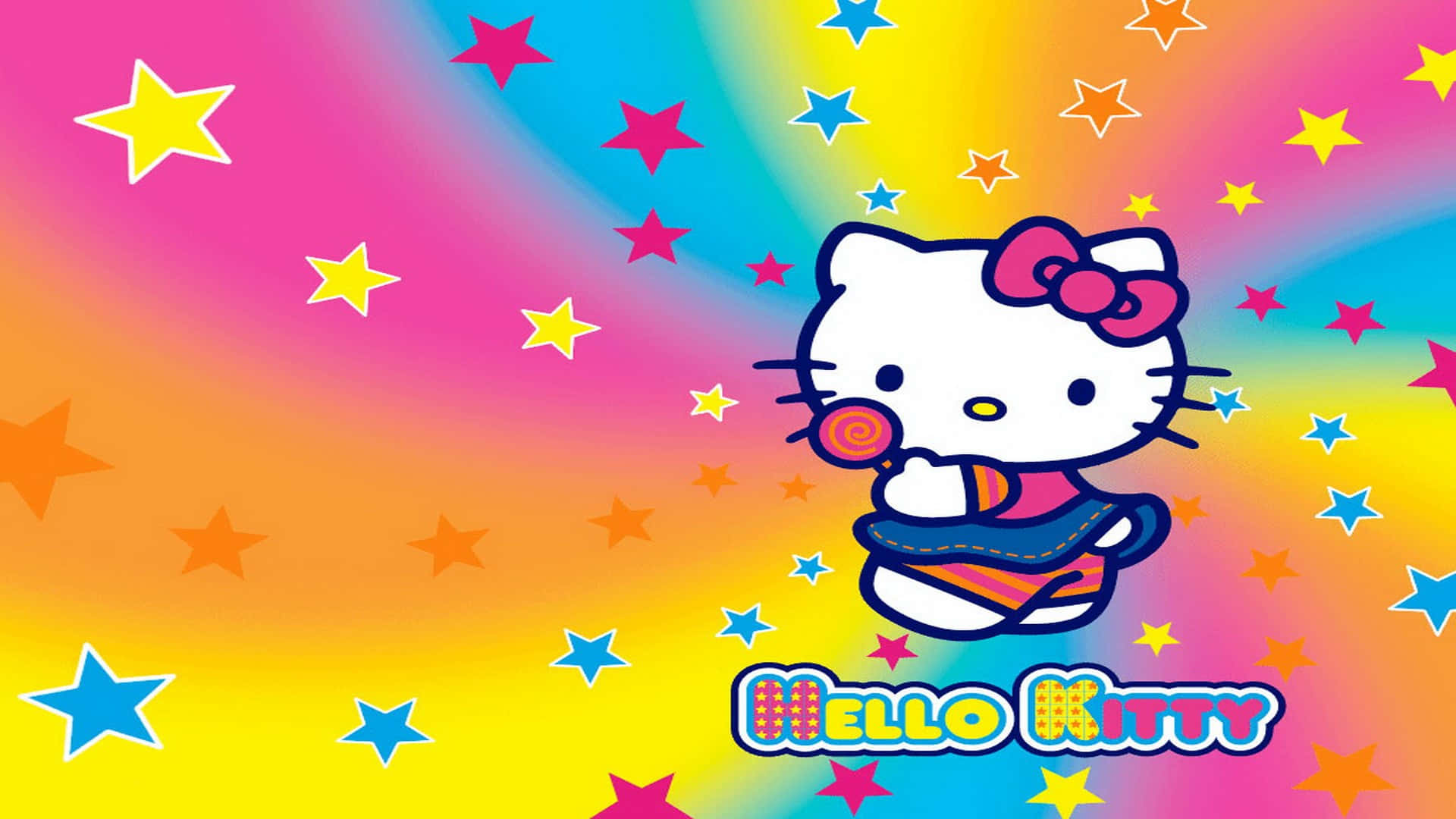 Hello Kitty In Colorful Spiral Background