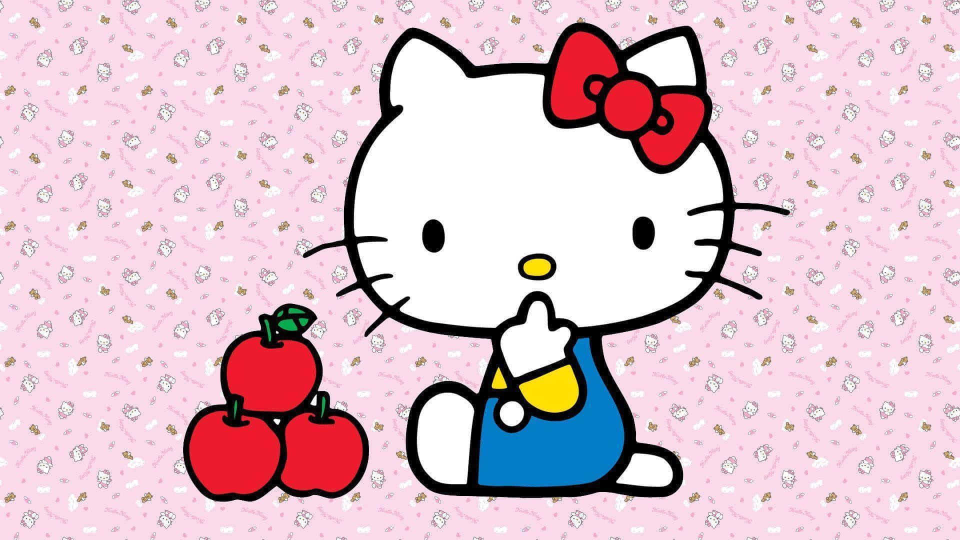 Hello Kitty Beside Apples Background