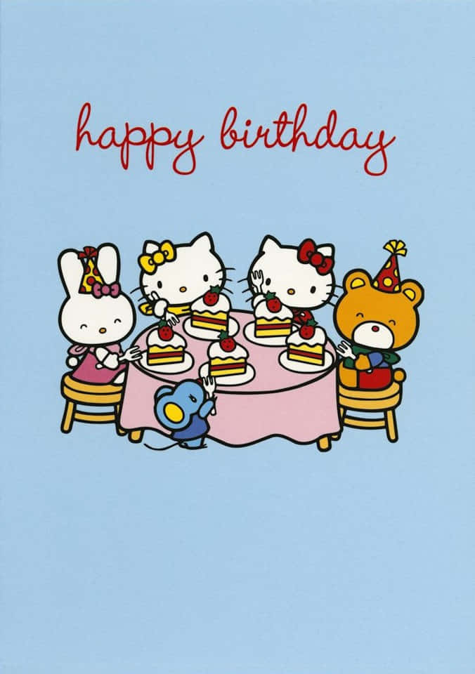 Hello Kitty Birthday Celebration with Gifts and Balloons Wallpaper