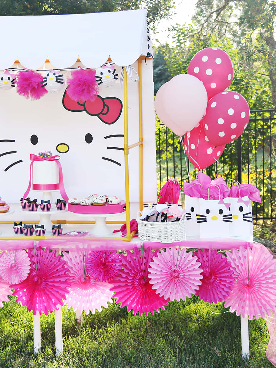 A cheerful Hello Kitty birthday celebration Wallpaper