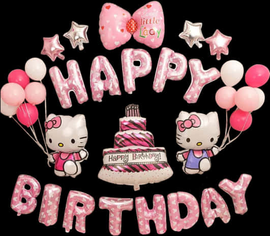 Hello Kitty Birthday Balloonsand Cake PNG