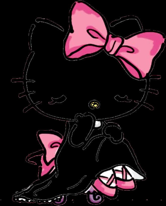 Hello Kitty Black Silhouettewith Pink Bow PNG