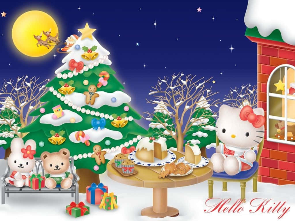 Enjoy the Magic of a Hello Kitty Christmas Wallpaper
