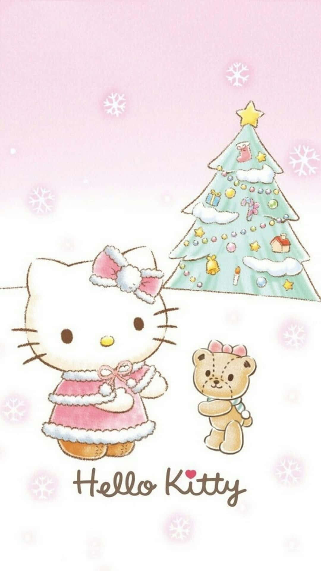 A Festive Hello Kitty In A Santa Hat For The Holidays Wallpaper