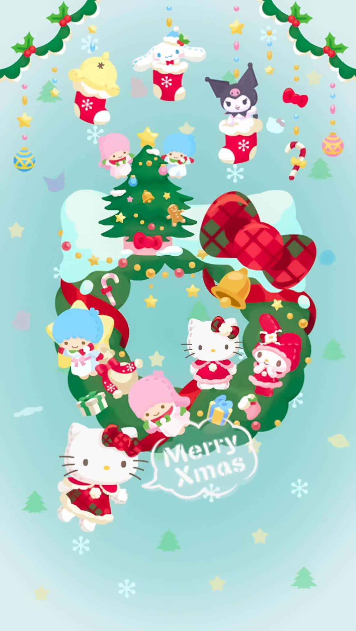 Festive Hello Kitty Celebrating Christmas Wallpaper