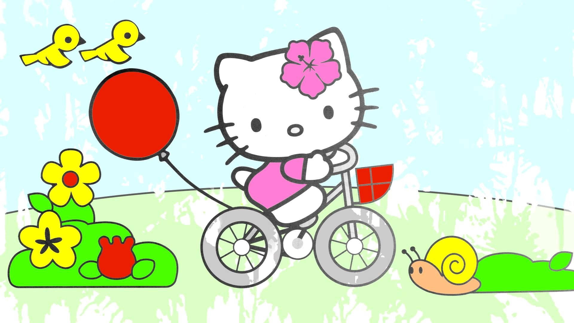 Hello Kitty Desktop Riding A Bicycle Wallpaper