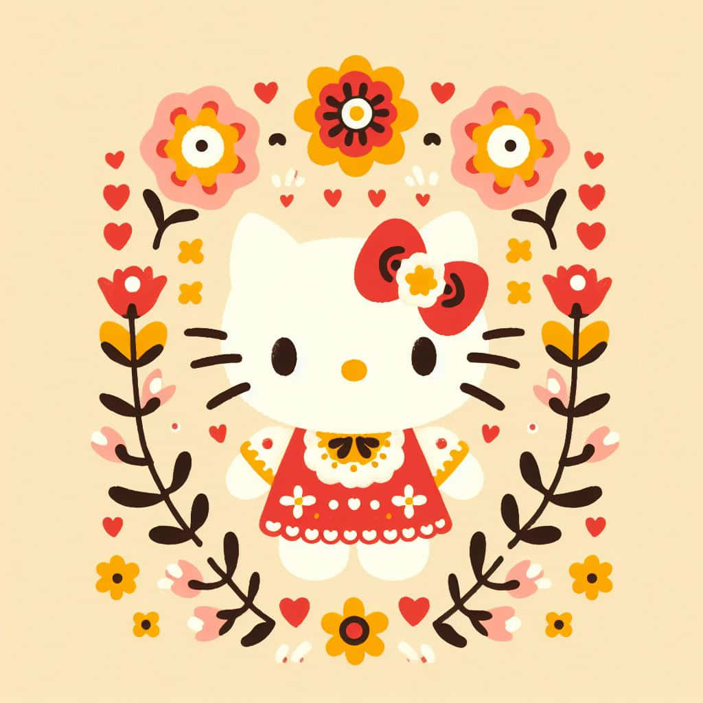 Hello Kitty Floral Design Wallpaper