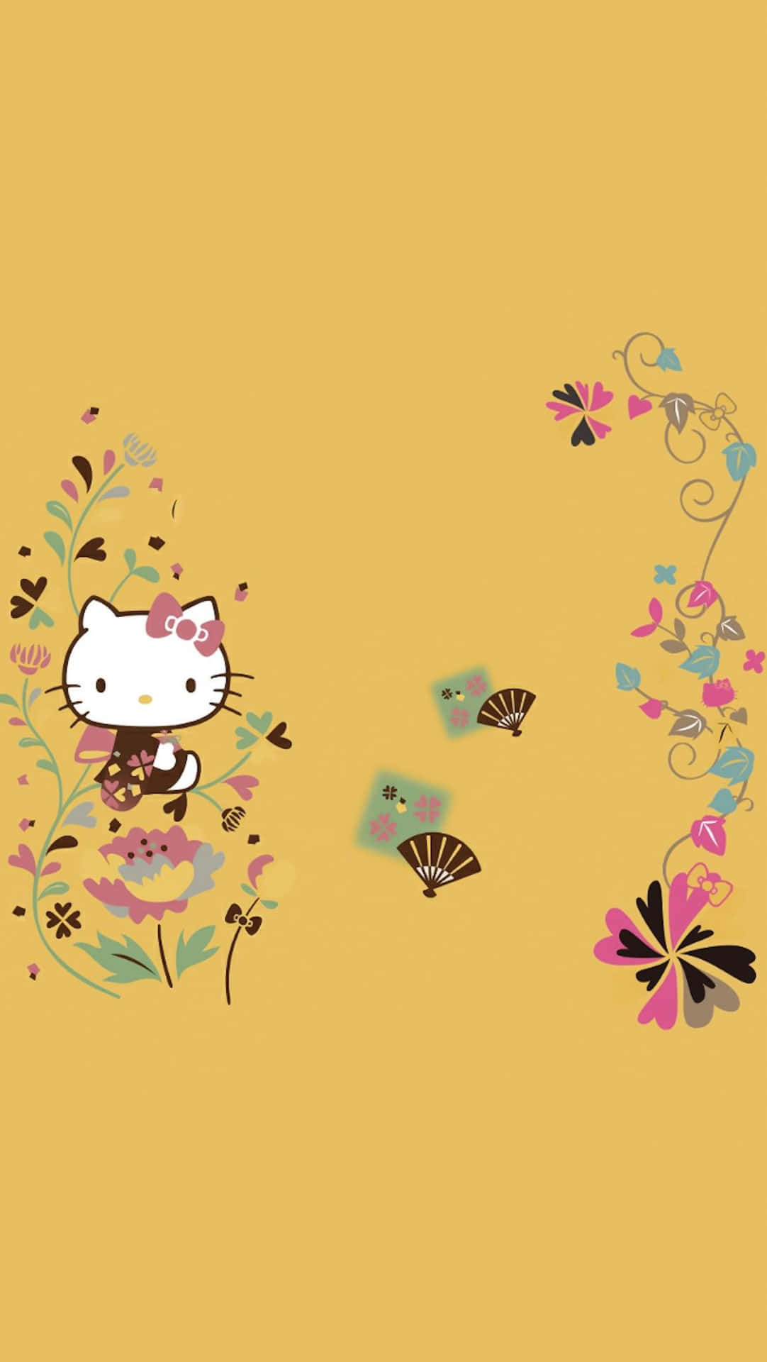 Hello Kitty Floral Design Wallpaper