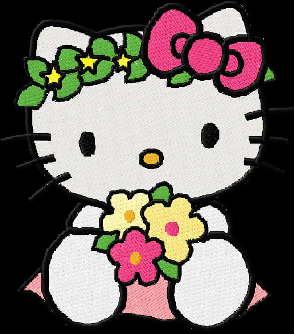 Hello Kitty Floral Embroidery PNG