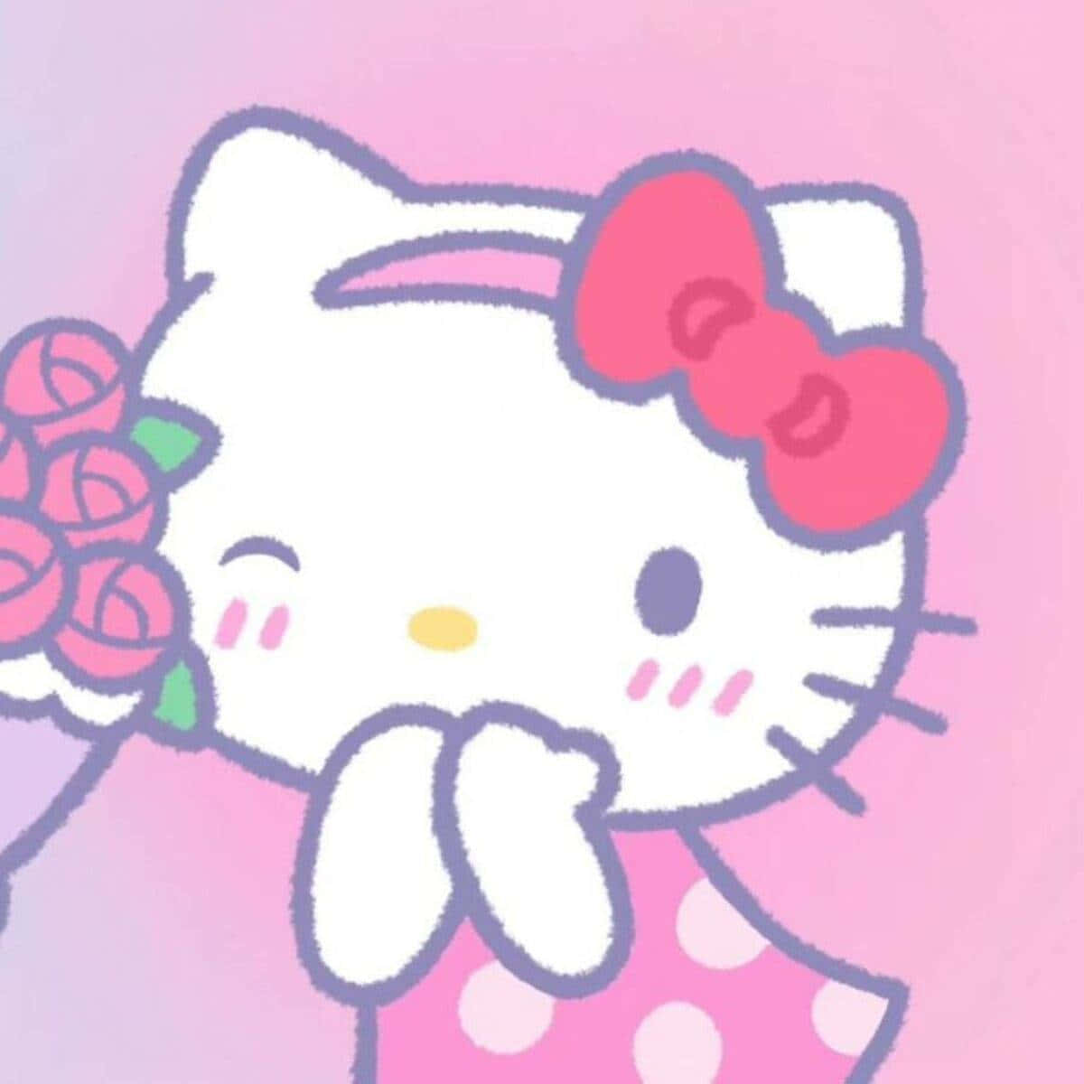 Hola,quiero Un Fondo De Pantalla De Hello Kitty Con Flores Y Caricaturas. Fondo de pantalla