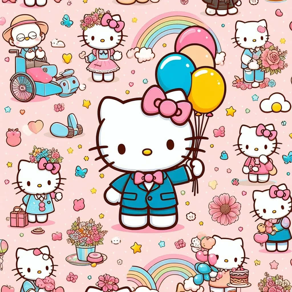 Hello Kitty Friends Balloons Aesthetic Wallpaper