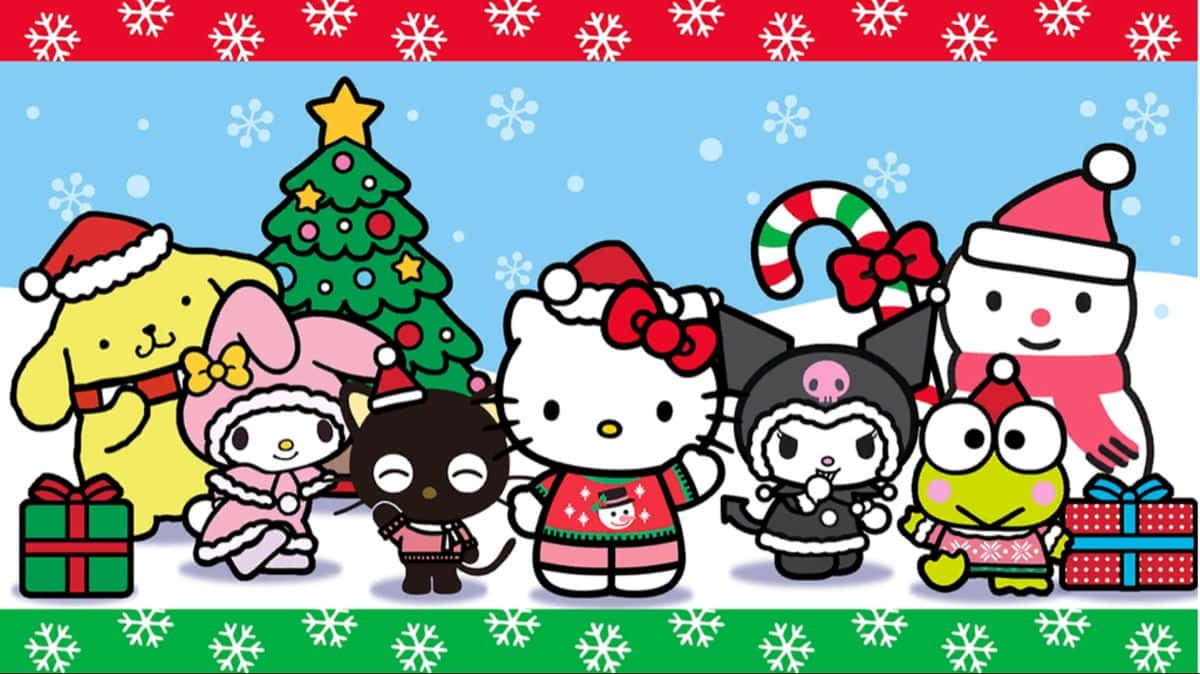 Hello Kitty Friends Christmas Celebration Wallpaper