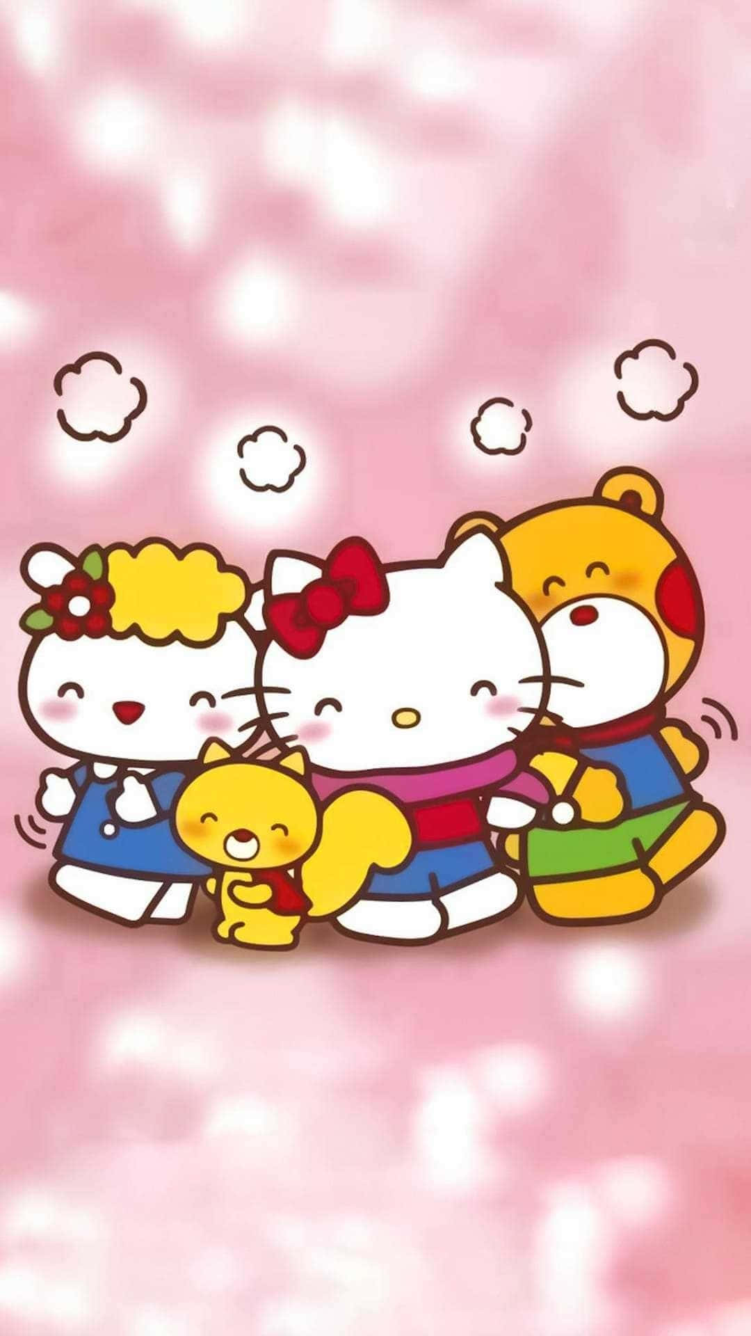 Hello Kitty Friends Pink Background Wallpaper