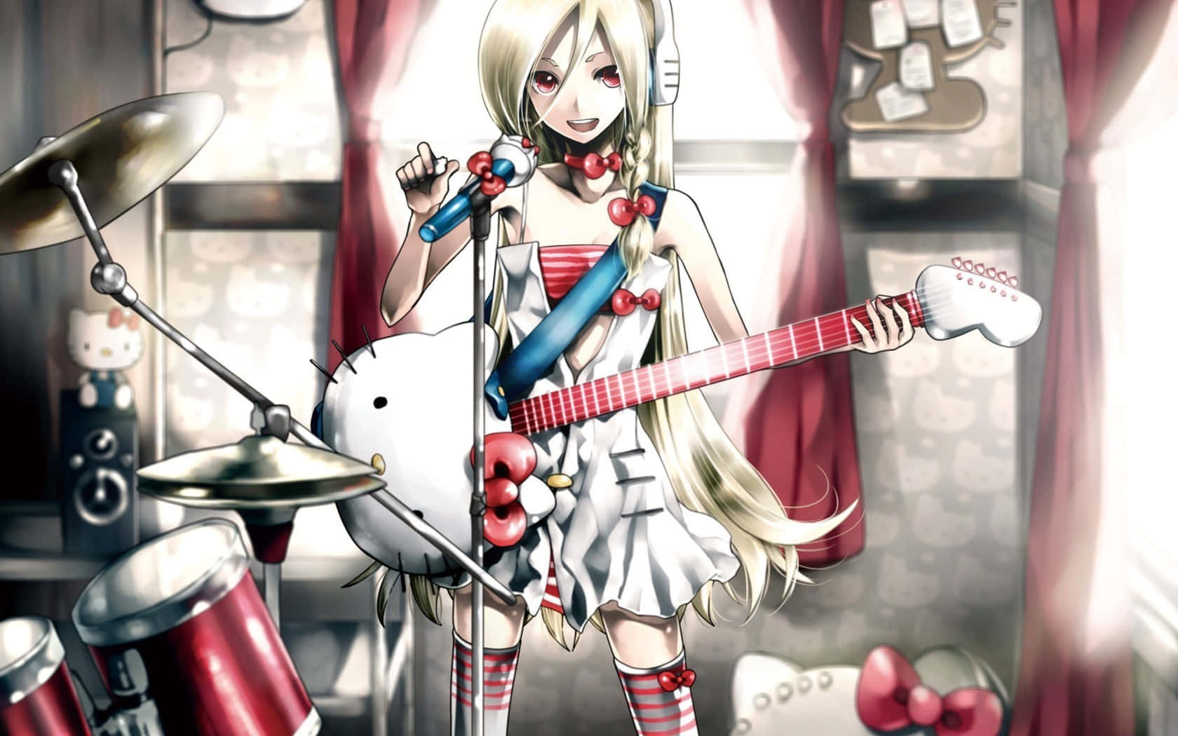 Hallokitty Gitarre Musik Anime Wallpaper