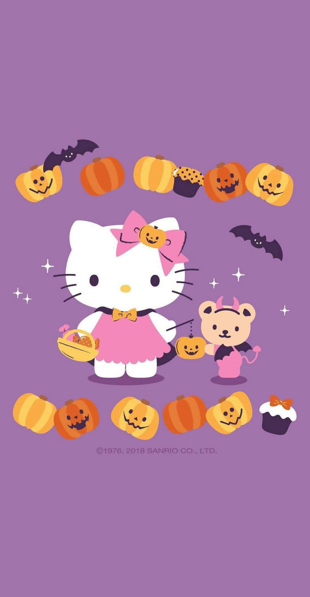 Hello Kitty Halloween Celebration Purple Background Wallpaper