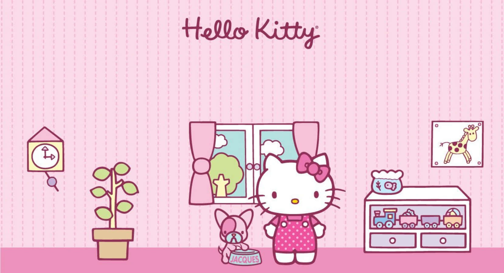 Nyd de grafiske og sjove ophæng af Hello Kitty bærbar wallpaper. Wallpaper
