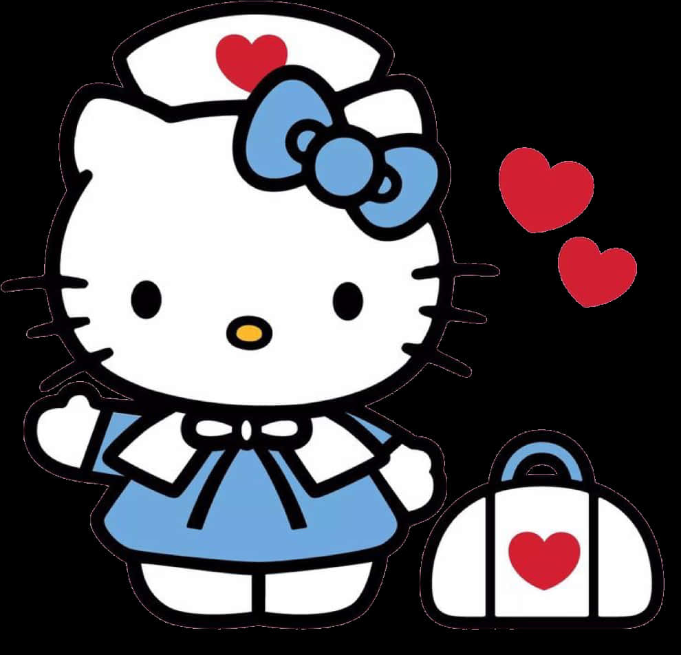 Hello Kitty Nurse With Heartsand Bag PNG