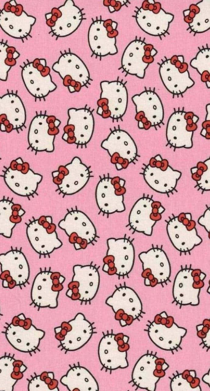 Hello Kitty Pattern Pink Background Wallpaper