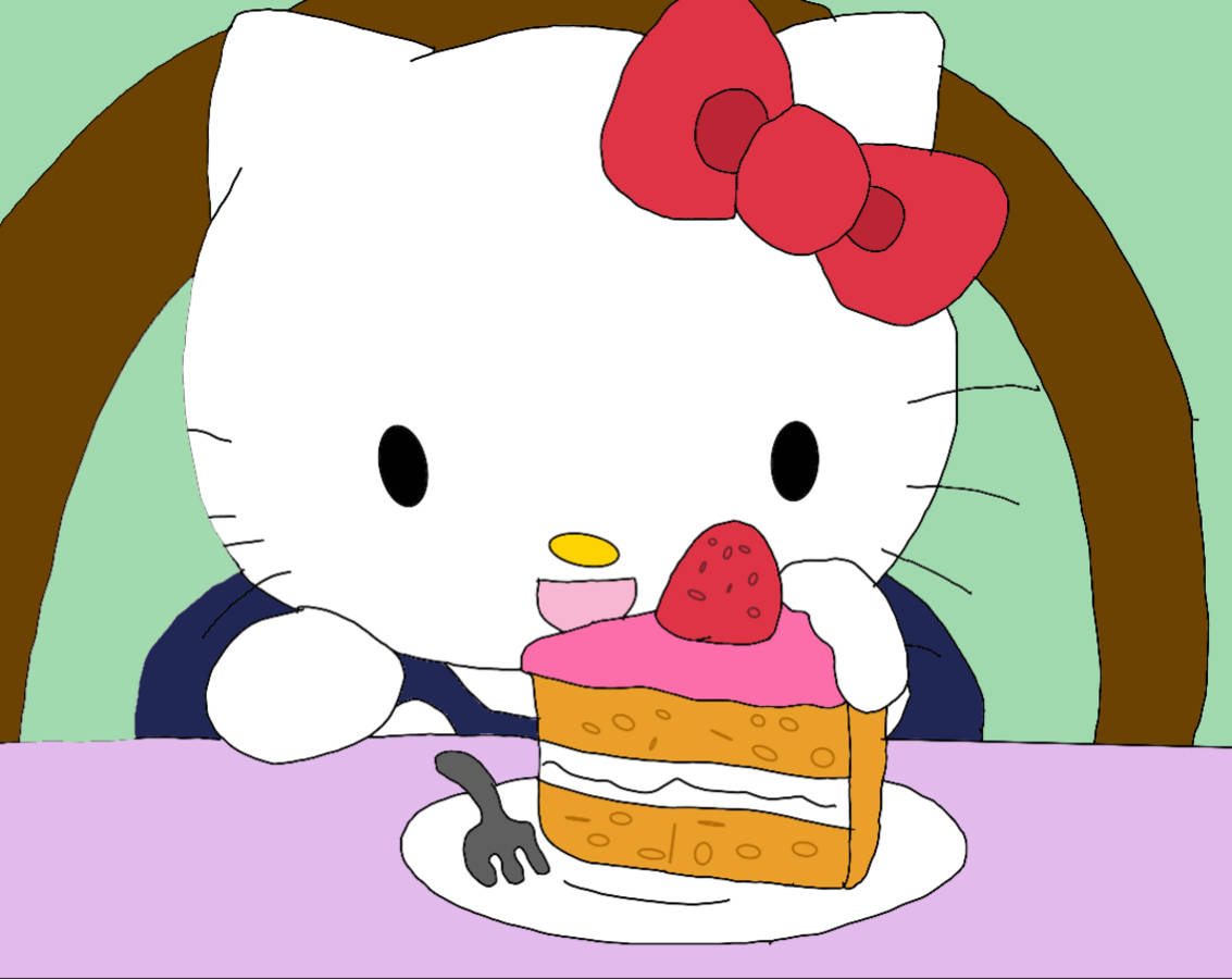 Hello Kitty PFP Eating Cake Drawing Wallpaper
