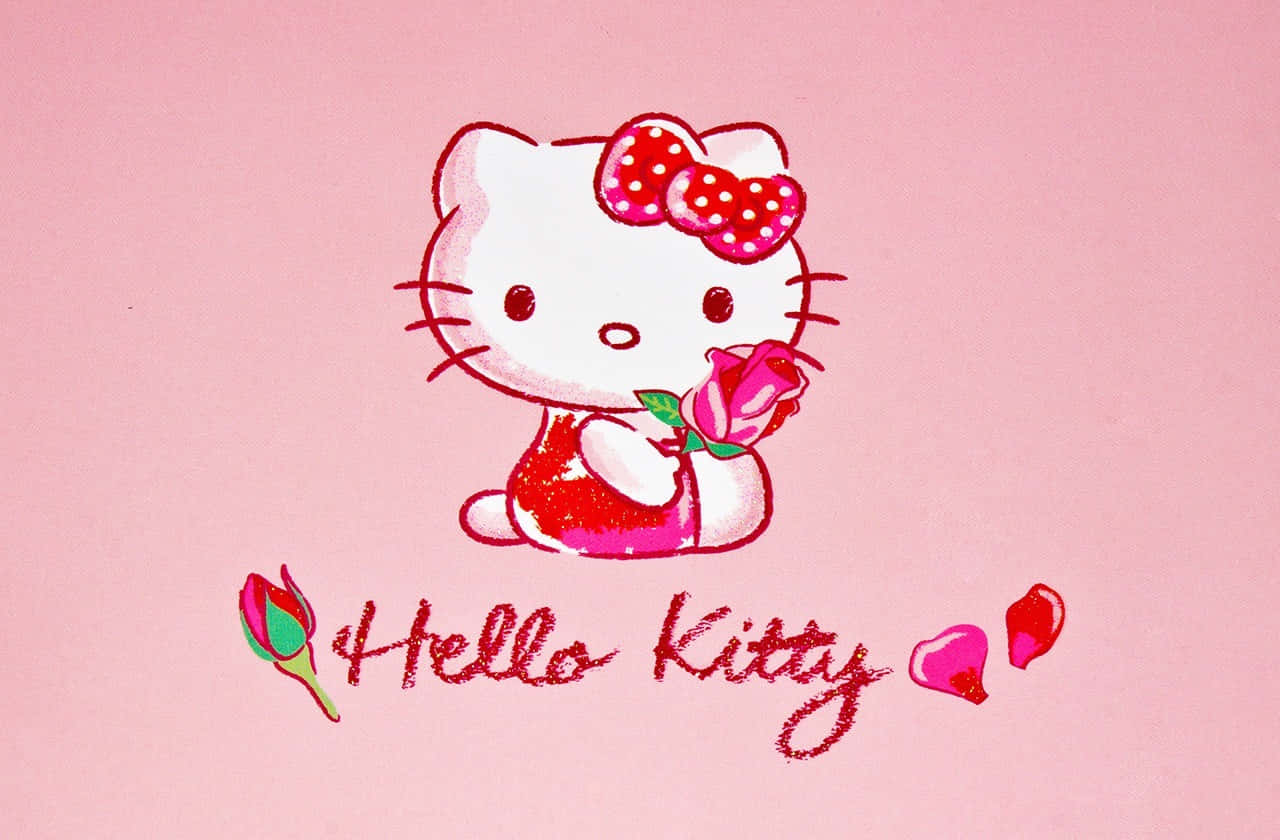 Sød Hello Kitty der går glad i en park.