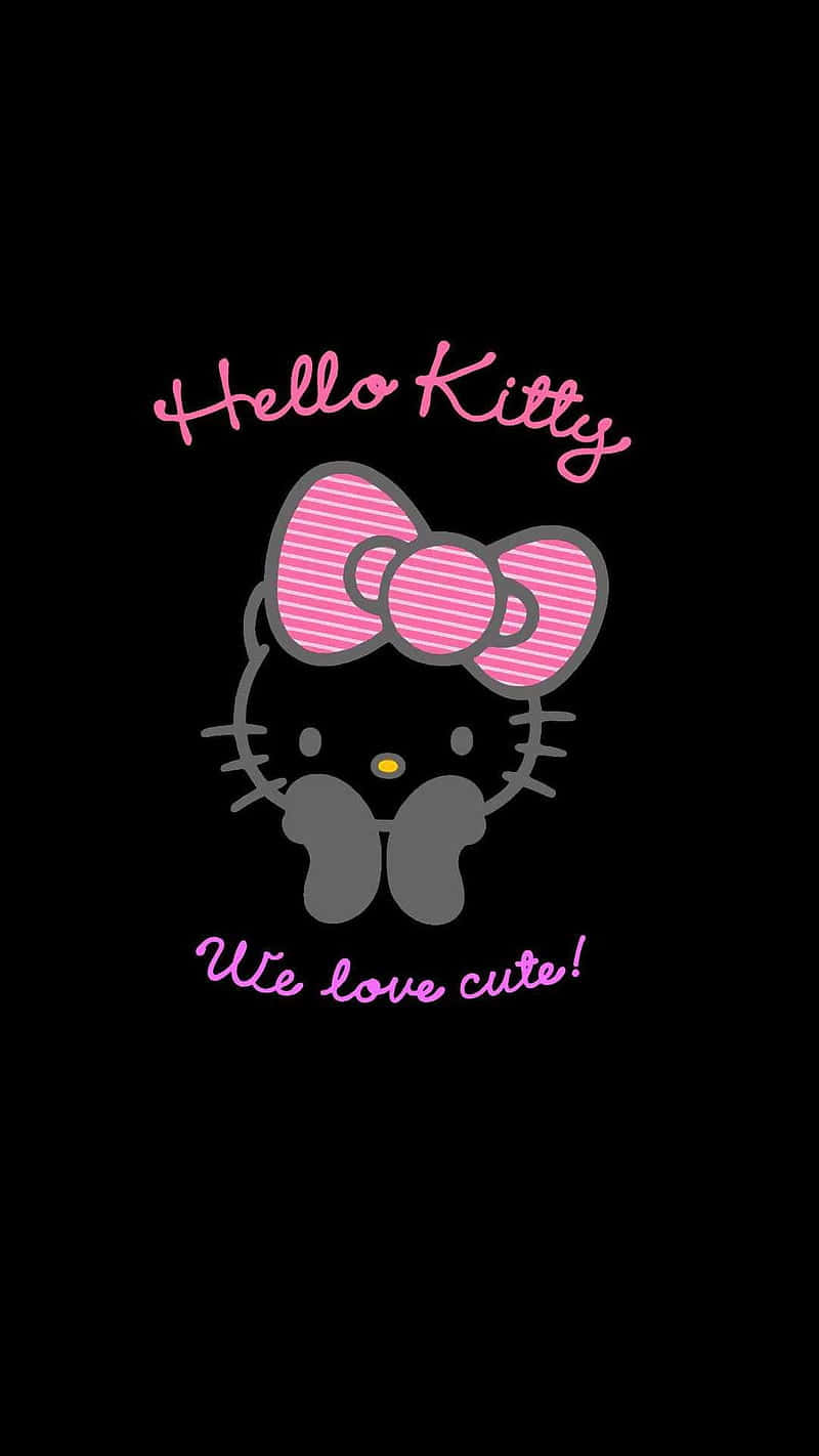 Latar Belakang Hitam Hello Kitty Pita Pink Wallpaper