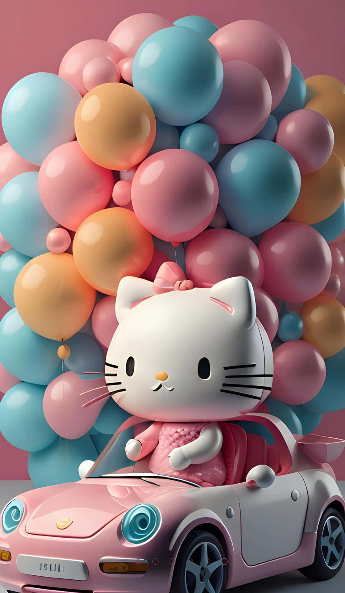 Hello Kitty Pink Car Balloon Backdrop Wallpaper