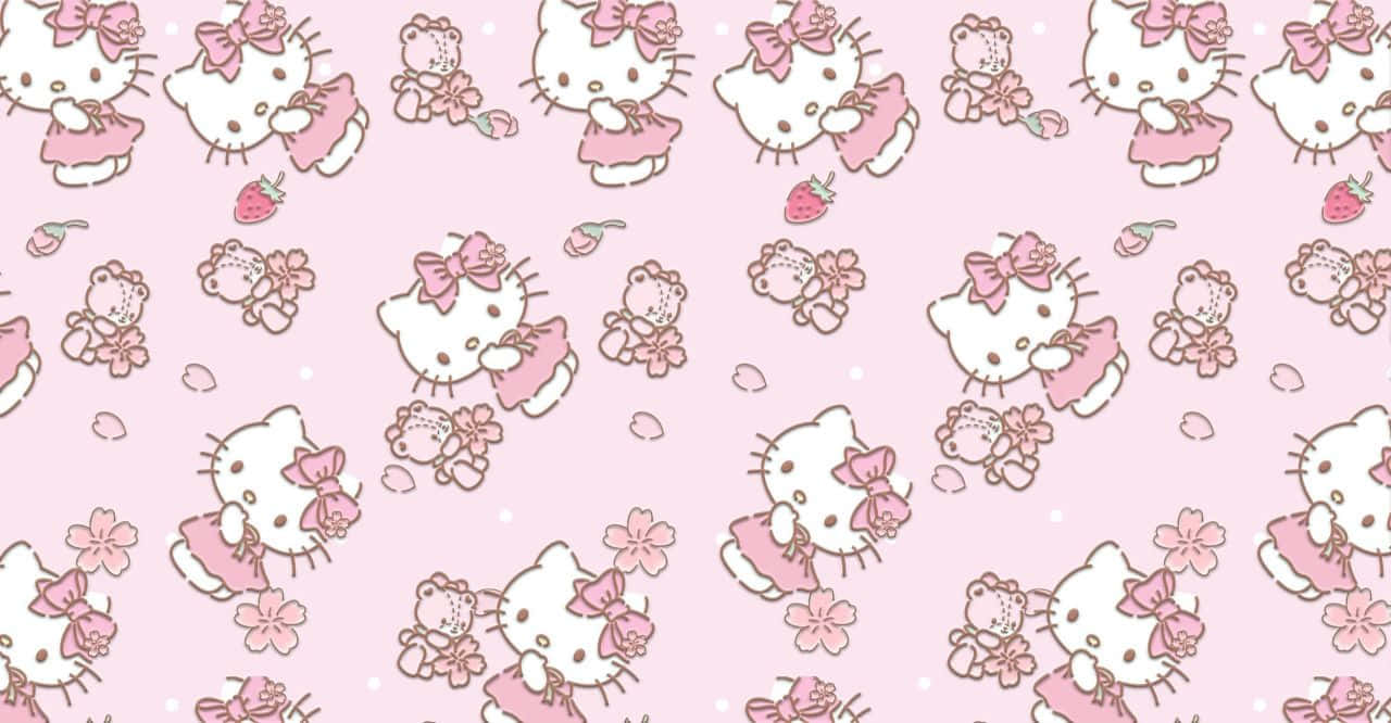 Hello Kitty Pink Floral Pattern Wallpaper