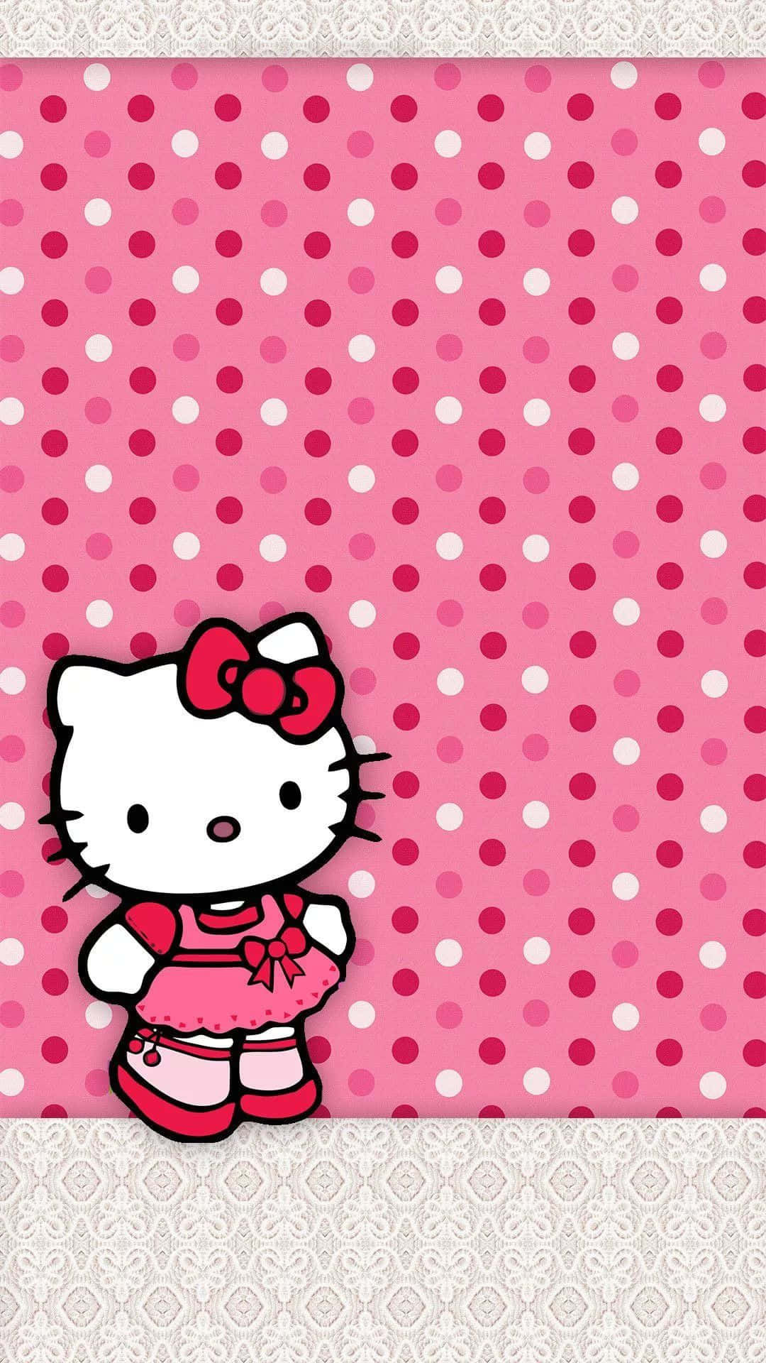 Hello Kitty Pink Polka Dot Background Wallpaper