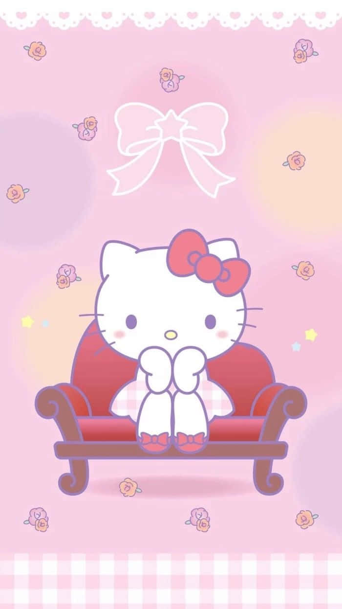 Hello Kitty Pink Sofa Illustration Wallpaper
