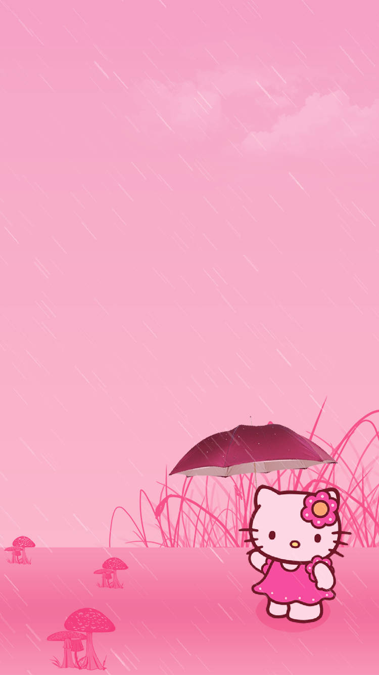 Omfavn de regnfulde dage med Hello Kittys søde lyserøde paraply Wallpaper
