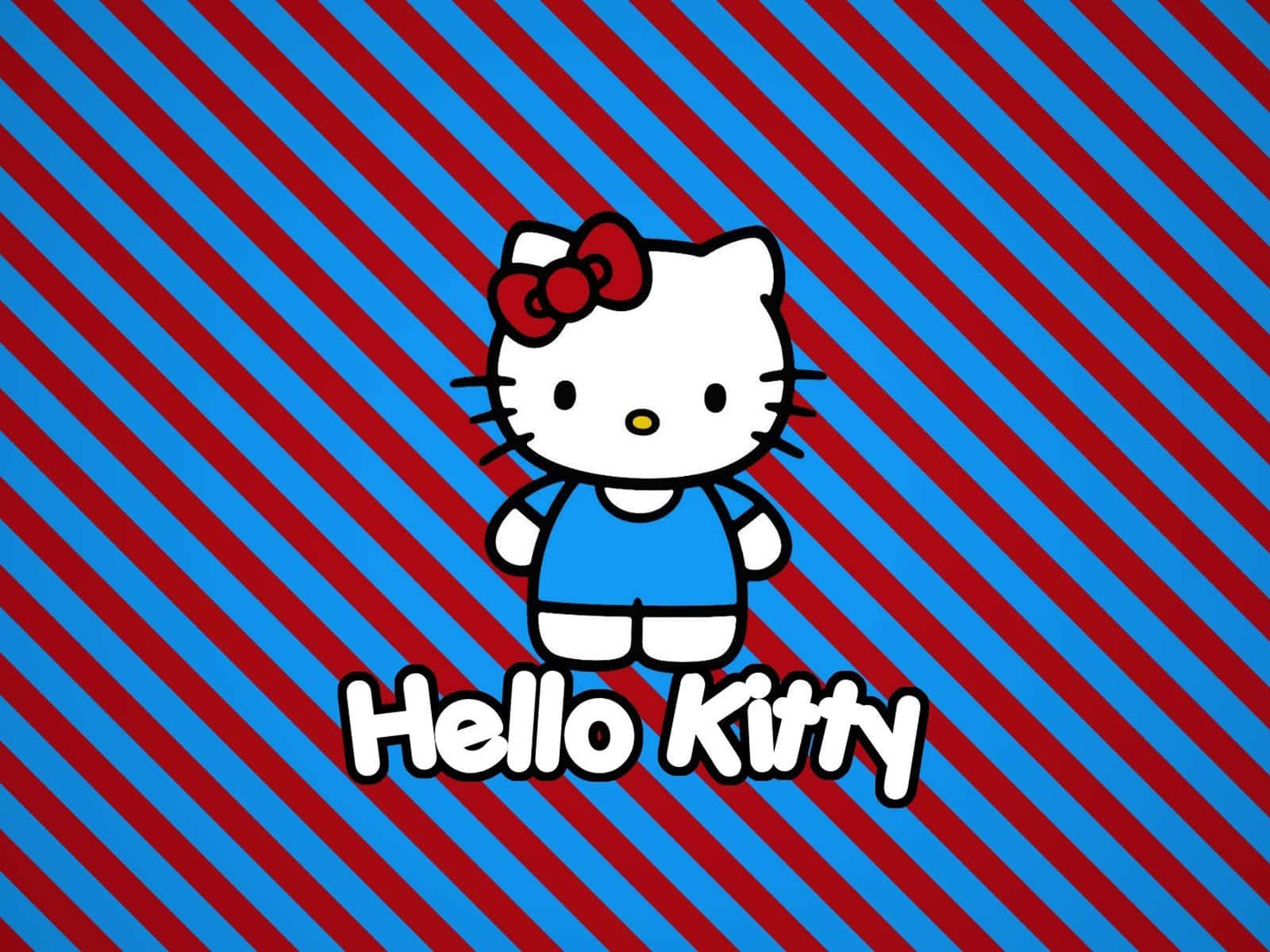 Hello Kitty Red Blue Striped Background Wallpaper
