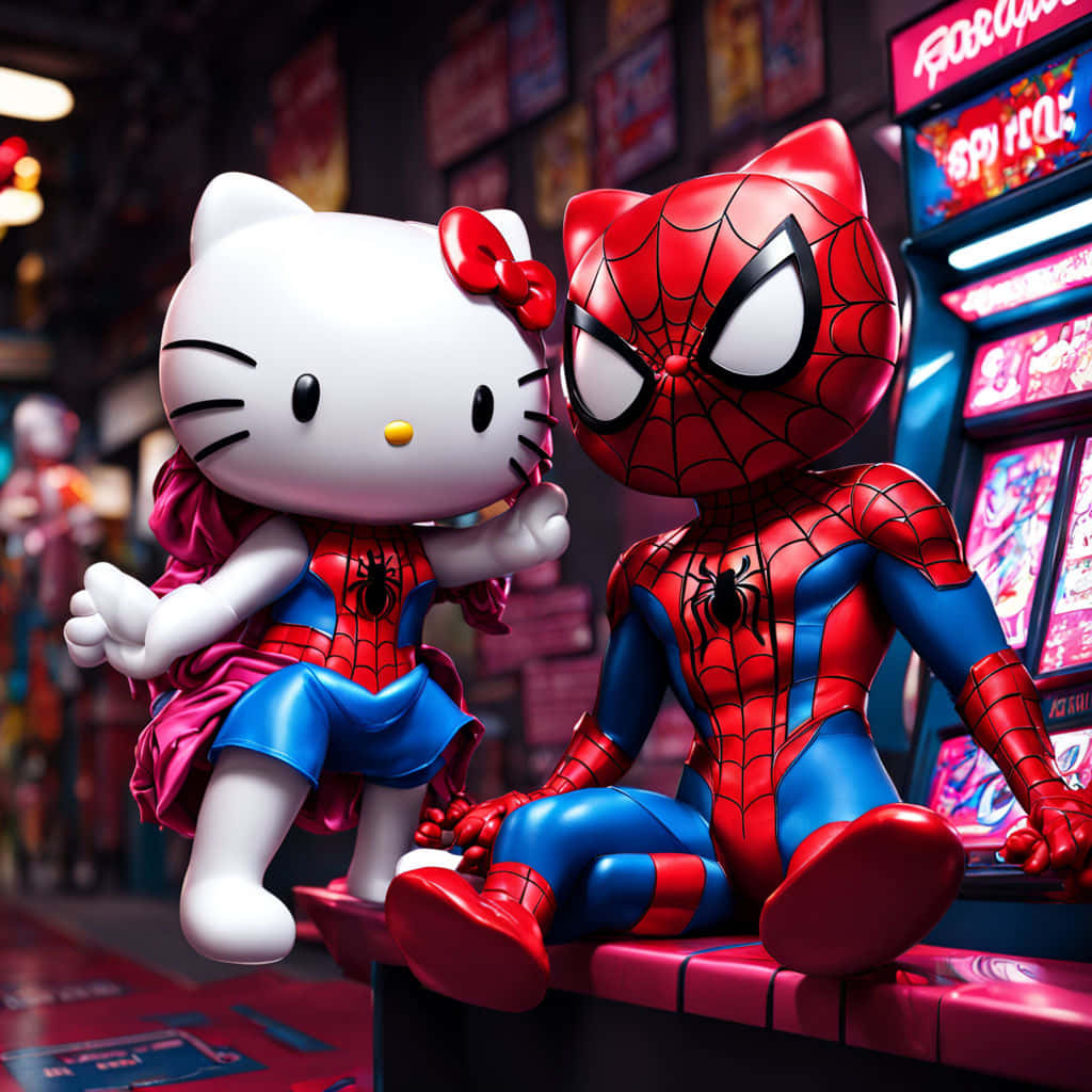 Hello Kitty Spiderman Arcade Meetup Wallpaper