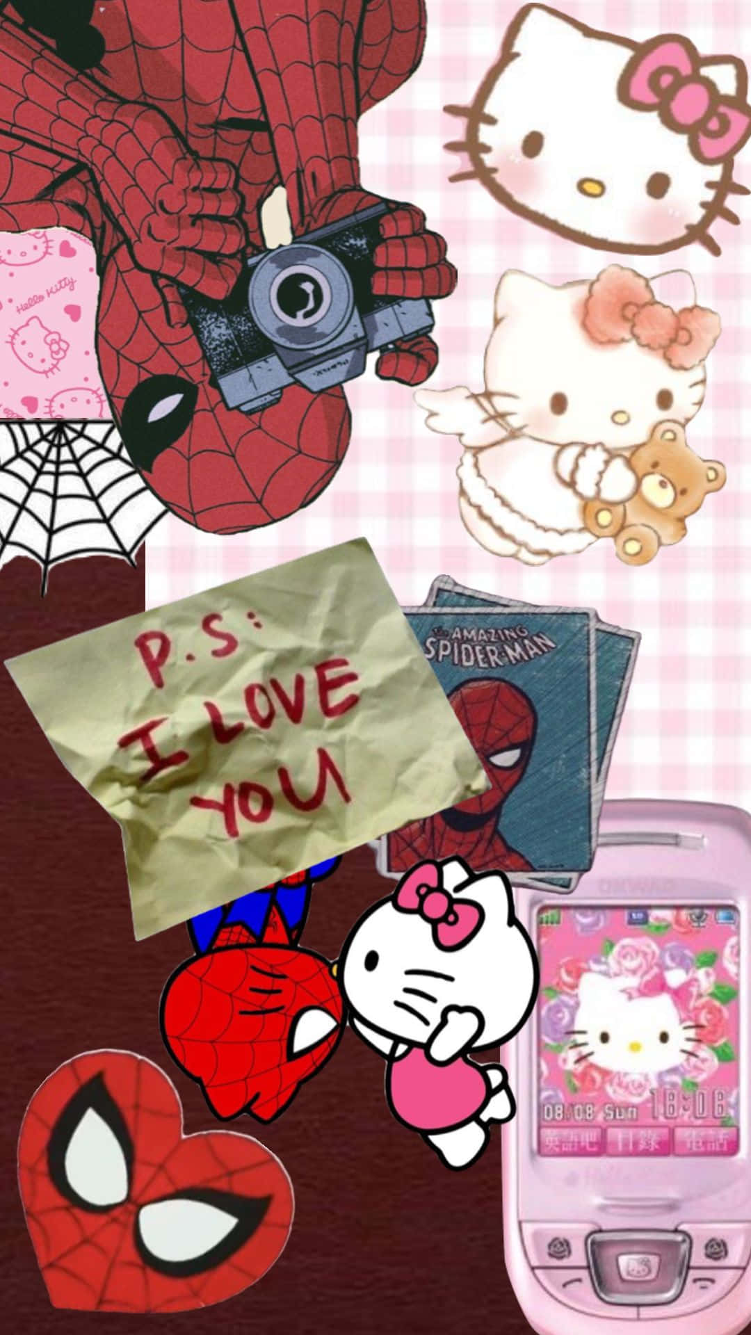 Hello Kitty Spiderman Collage Wallpaper