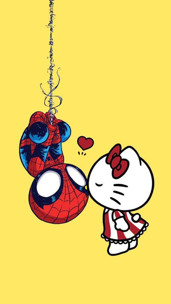Hello Kitty Spiderman Cute Encounter Wallpaper