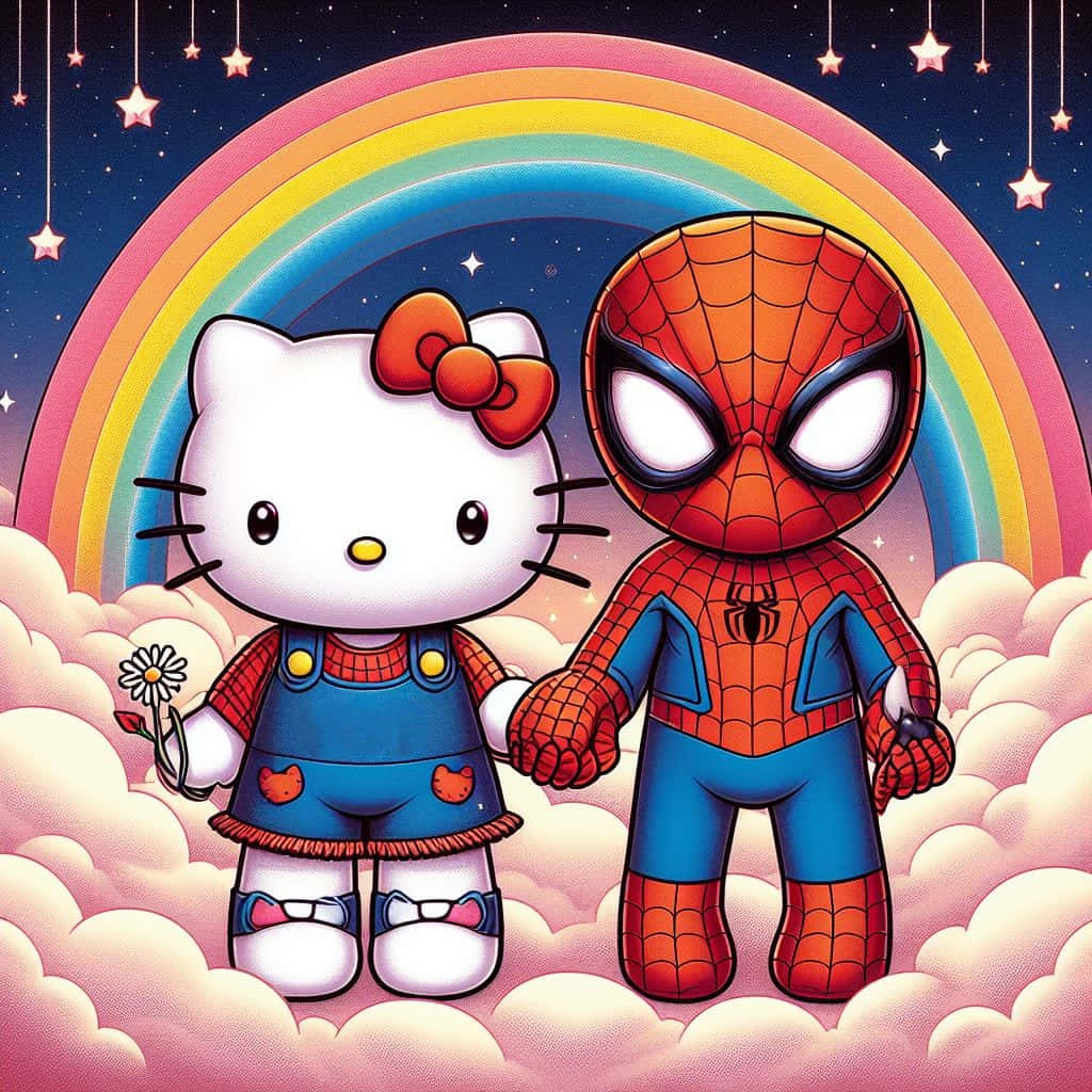 Hello Kitty Spiderman Fantasy Friends Wallpaper
