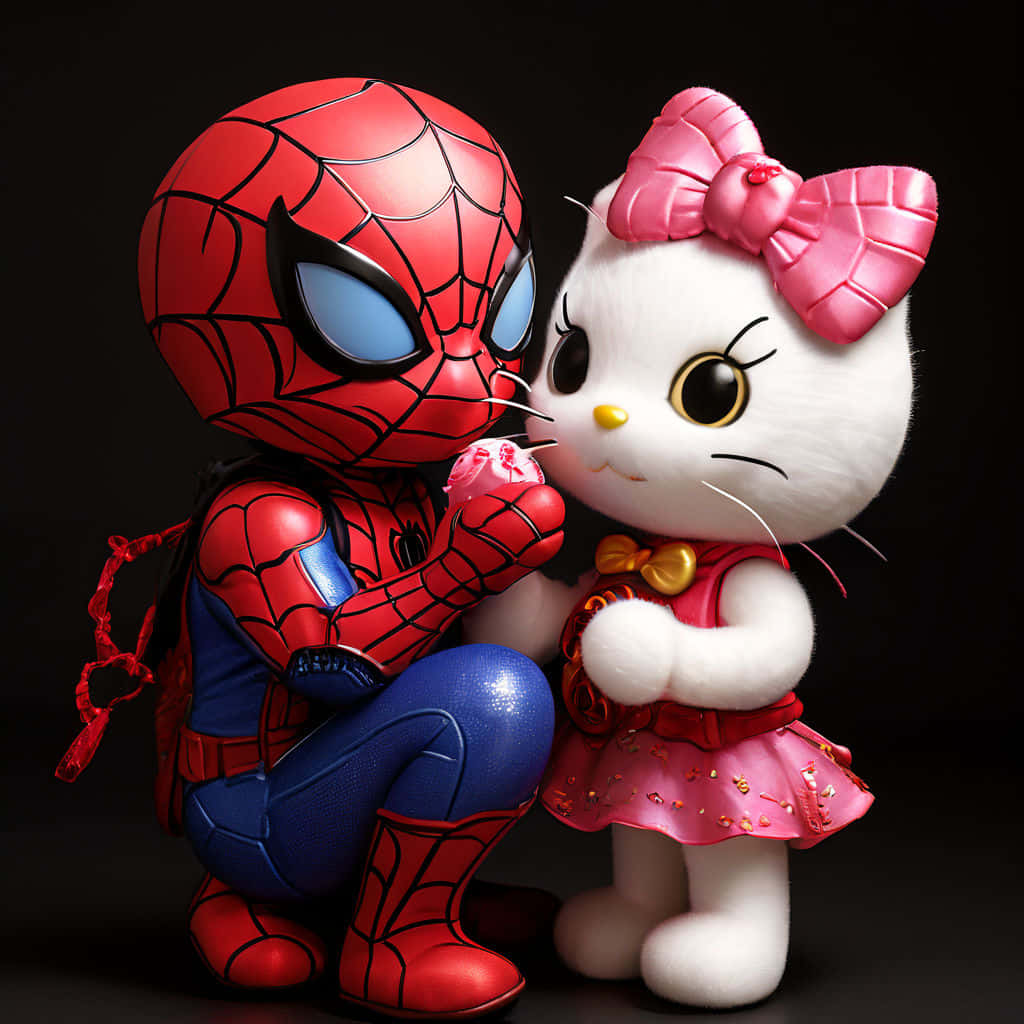 Hello Kitty Spiderman Friendly Encounter Wallpaper