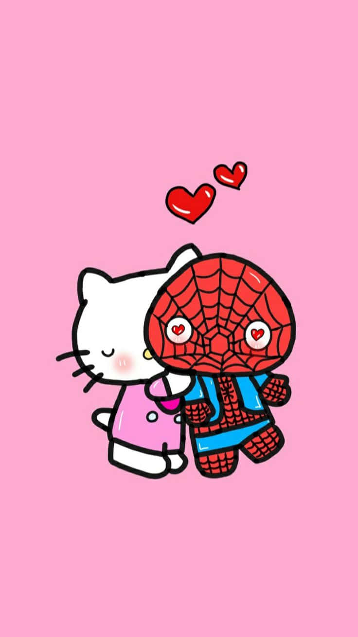 Download Hello Kitty Spiderman Hug Wallpaper | Wallpapers.com